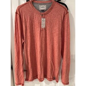 Flag & Anthem Long Sleeve Henley Shirt Mens Large‎ Coral Casual